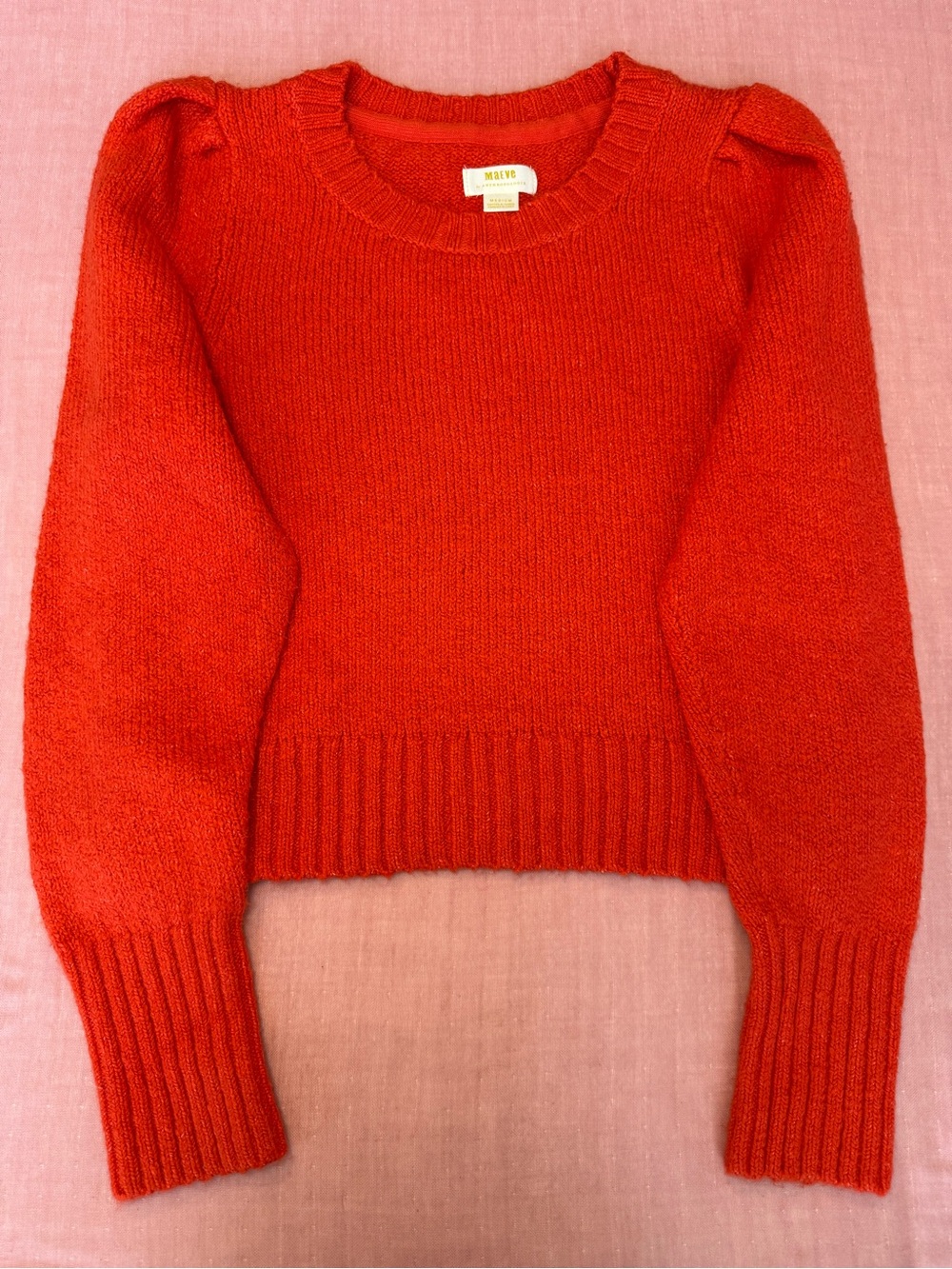 Maeve Red Crewneck Puff-Sleeve Sweater - Picture 8 of 9